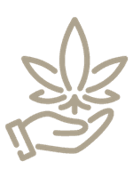 Icon einer Hand mit einem Cannabisblatt